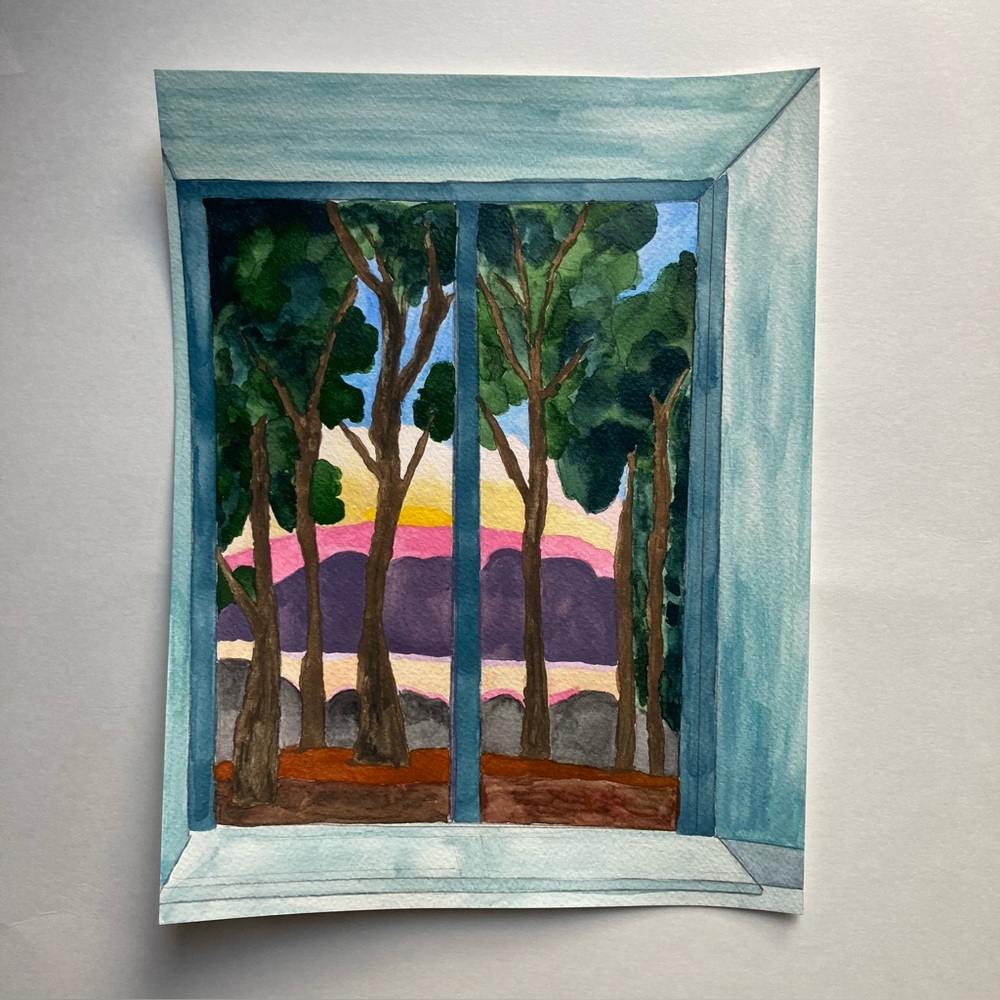 Scenic Forest Window Watercolor Art